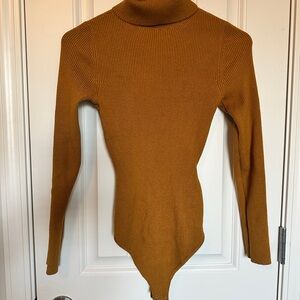 Abercrombie and Fitch Mustard Ribbed Turtleneck Bodysuit